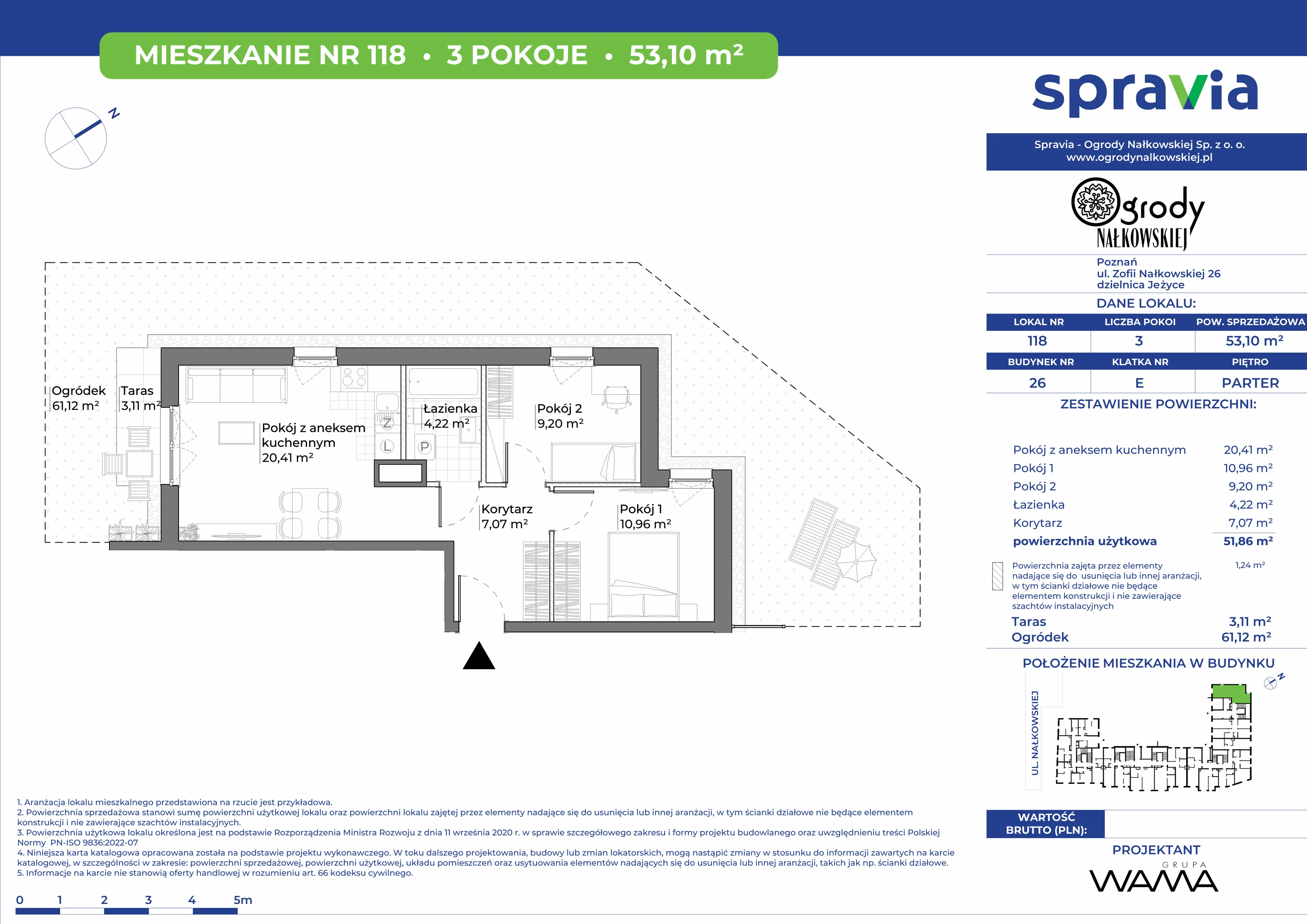 3 pokoje, mieszkanie 53,10 m², parter, oferta nr 26-118, Ogrody Nałkowskiej, Poznań, Ogrody, ul. Nałkowskiej 24, 26